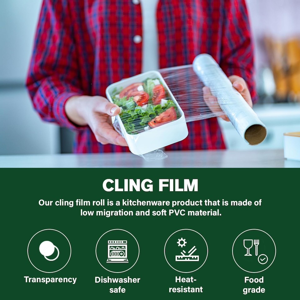 image 1 of ECONX 1 Roll Catering Cling Film Wrap 450mm x 300m Premium Kitchen Food Wrapping Roll