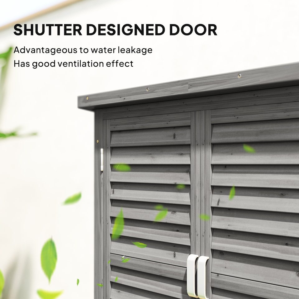 image 1 of Outsunny Garden Shed Wooden Garden Storage Shed 2 Door Unit Solid Fir Wood Garage Tool Organisation Cabinet, 87L x 46.5W x 96.5Hcm, Grey