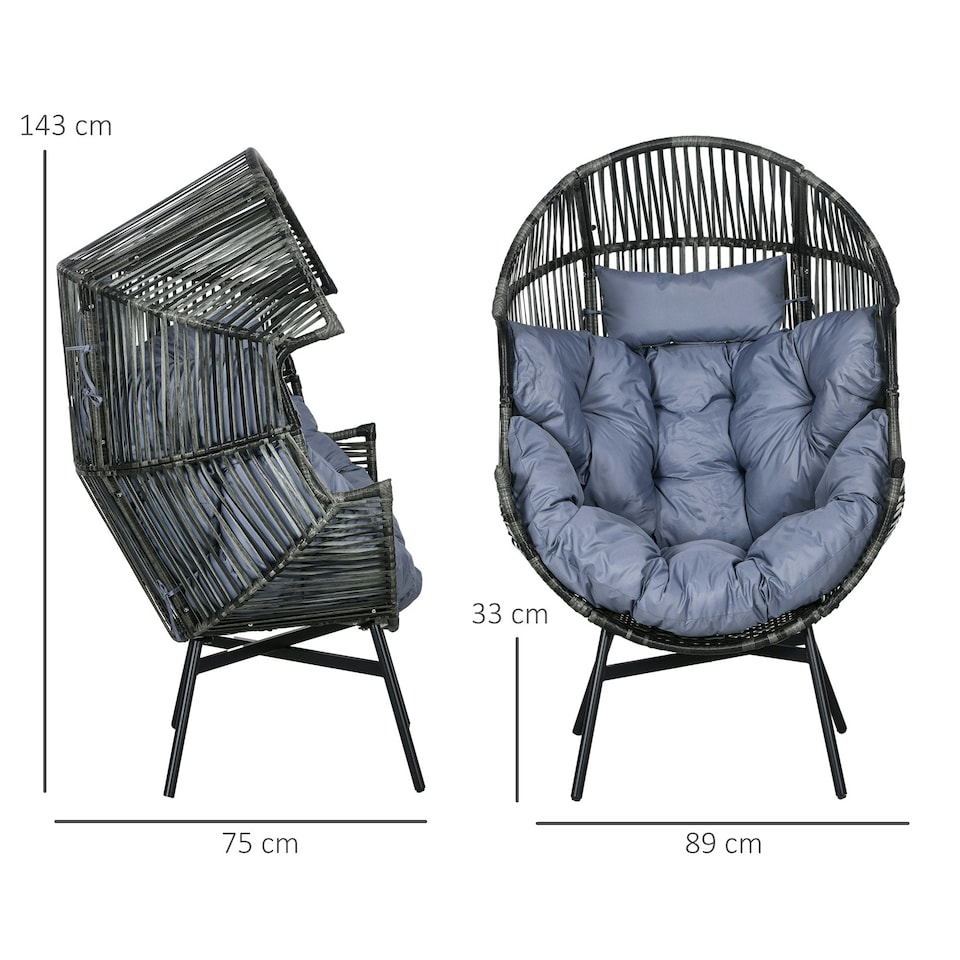 image 1 of Outsunny Rattan Leisure Chair w/ Cushion, Garden Egg Chair with Headrest, Grey
