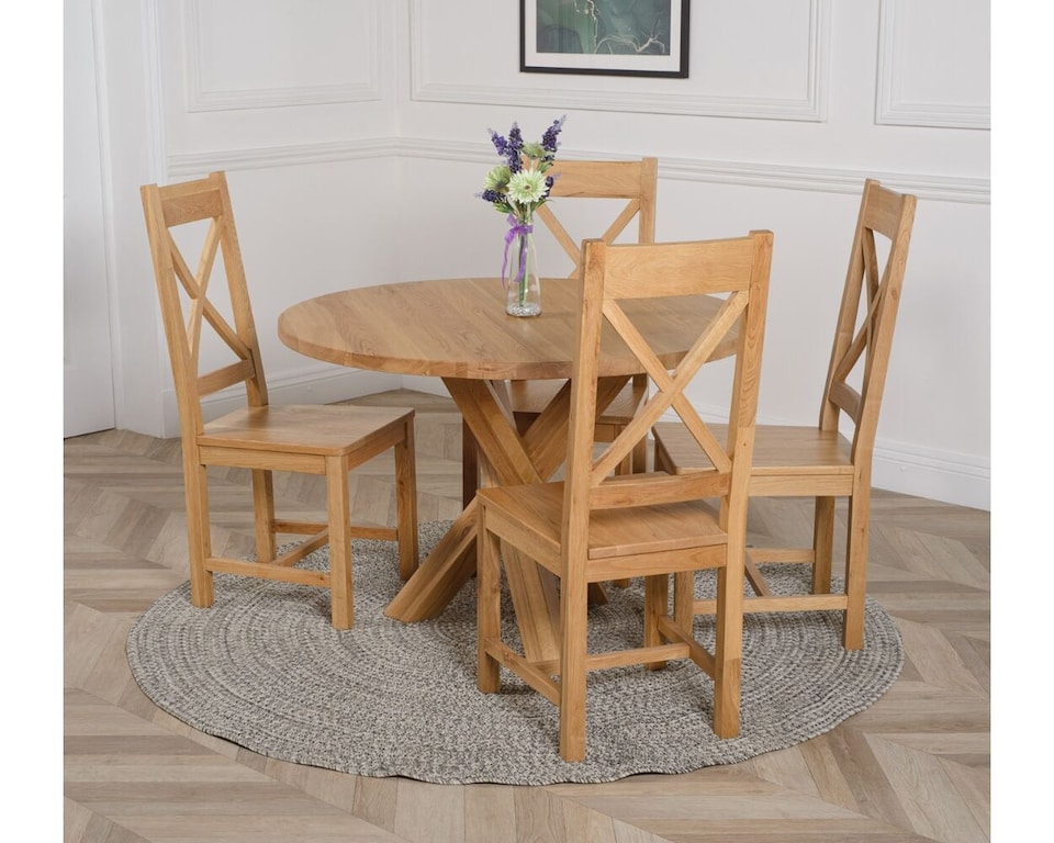 image 1 of Oregon Round Oak Dining Table and 4 Berkeley Chairs | Brown | Brown
