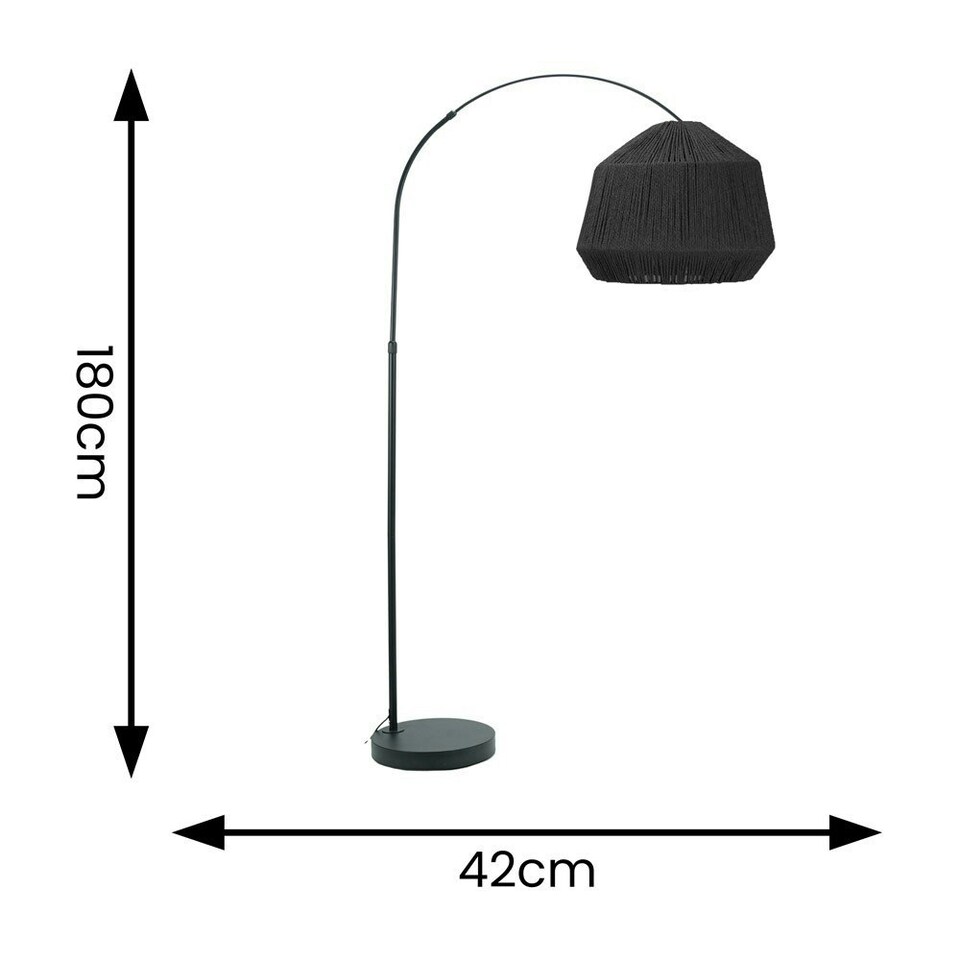 image 1 of ValueLights Louis Black Arched Curved Floor Lamp with Black Rope Dome Lamp Shade and LED Bulb