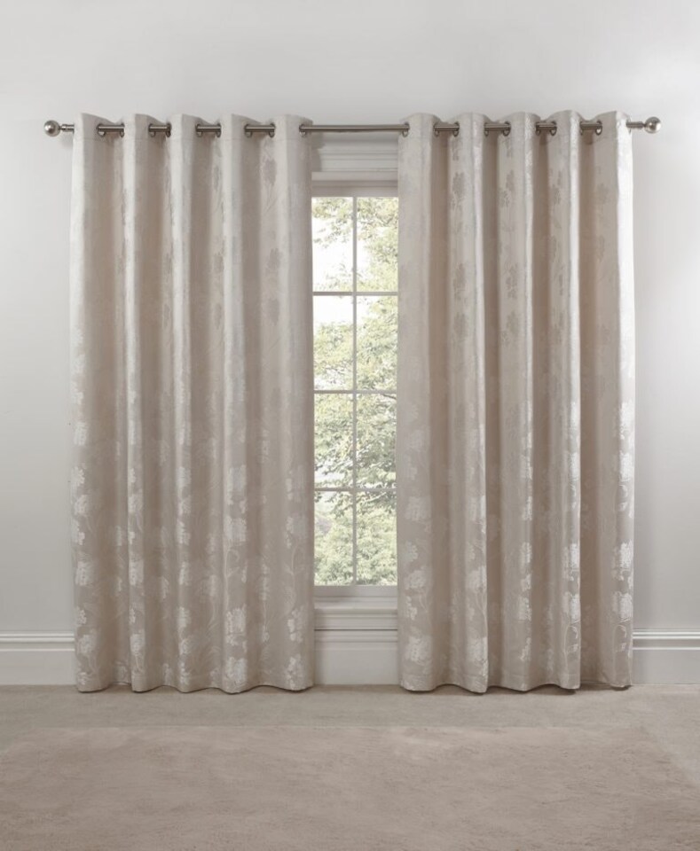 image 1 of English Garden Lined Eyelet Jacquard Curtains 228cm x 183cm Cream | Cream | Cream