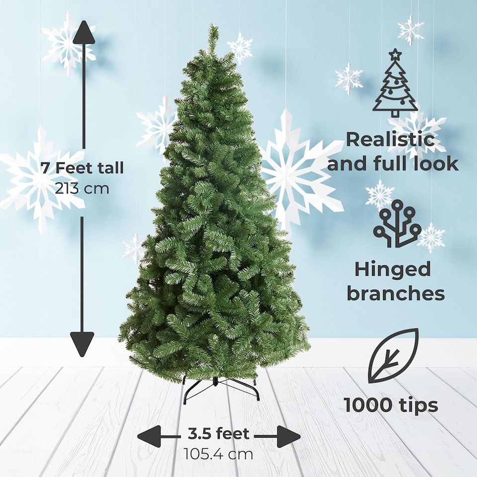 image 1 of 7ft Neo Scandinavian Tips Spruce Fir Artificial Christmas Tree Xmas Realistic Branches Green Natural Branches with Solid Metal Legs (Green) | Green