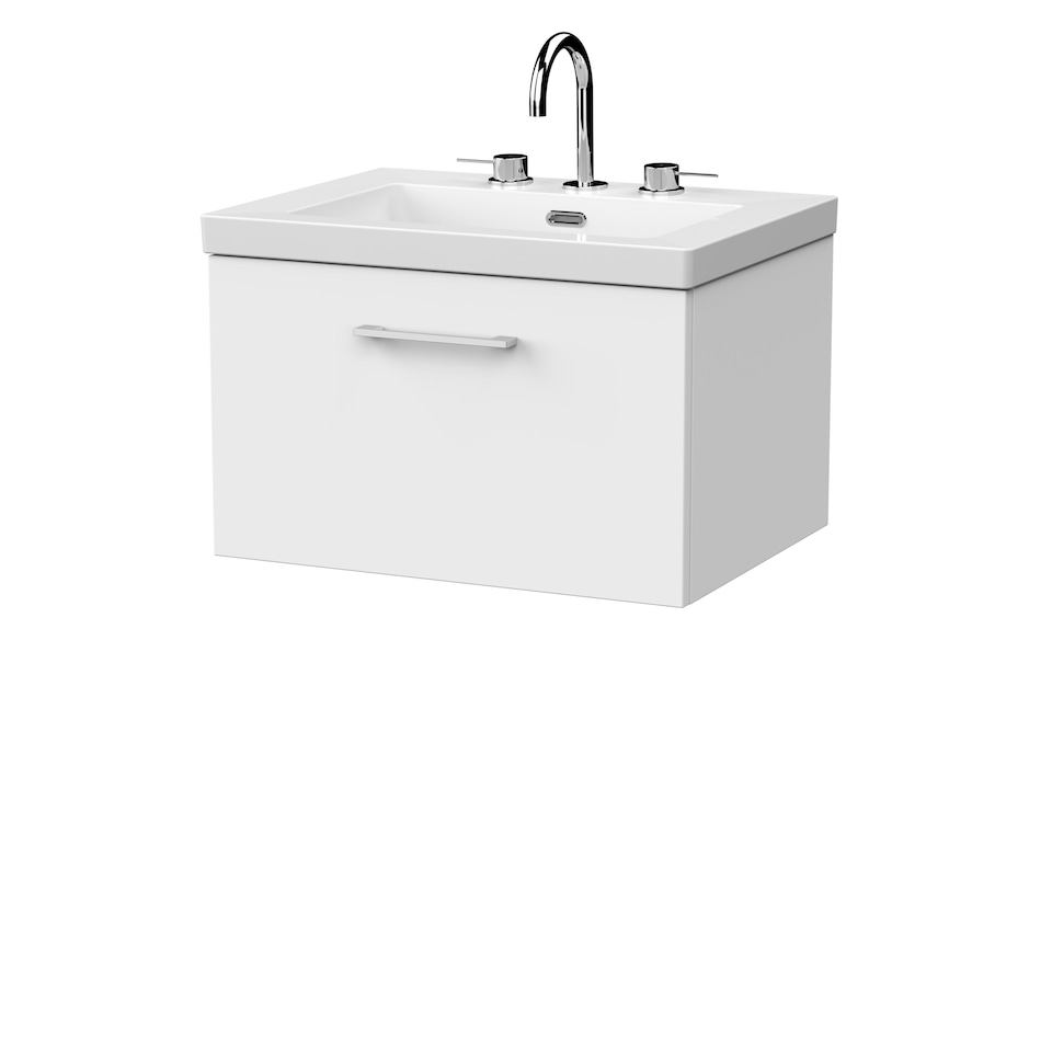 image 1 of Balterley Pershall Contemporary Wall Hung 1 Drawer Vanity Unit with 3 Tap Hole Fireclay Basin, 600mm, Matt White