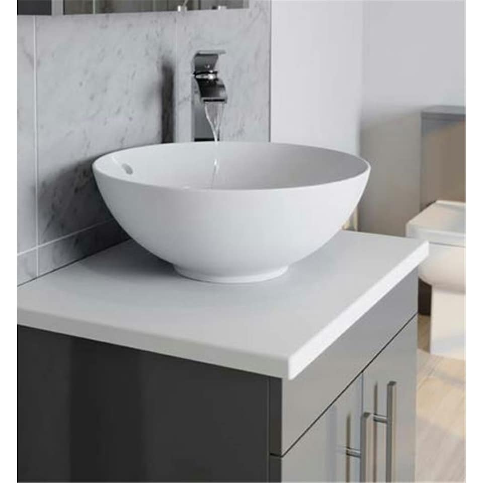 image 1 of Bathroom 2-Drawer Wall Hung Vanity Unit with Sit-On Basin and Worktop 600mm Wide - Storm Grey Gloss  - Brassware Not Included | Grey | Grey | 1