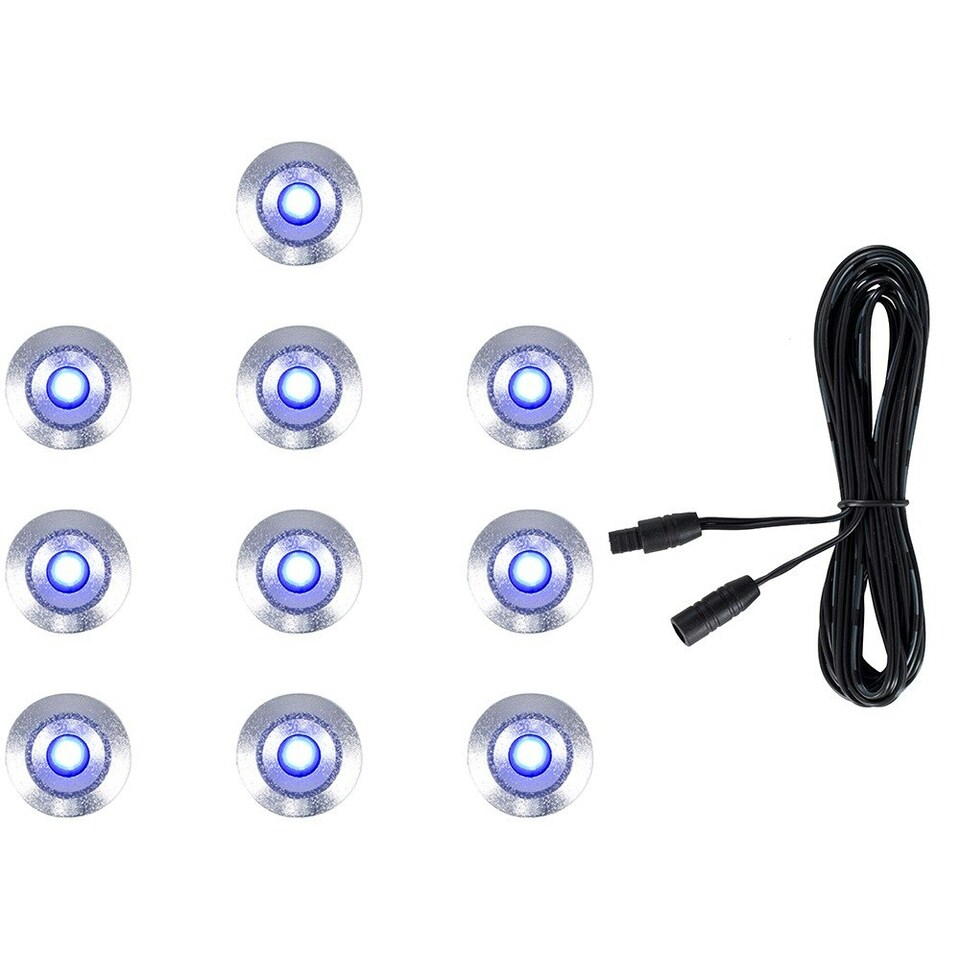 image 1 of ValueLights Decking Lights 10 Pack Silver Outdoor Decking Light With Extension Blue 15mm Chrome