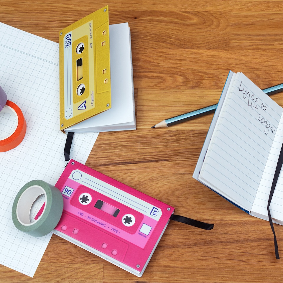 image 1 of Suck UK 3 Piece Cassette Tape Notebooks & Retro Cassette Tape Dispenser Desk