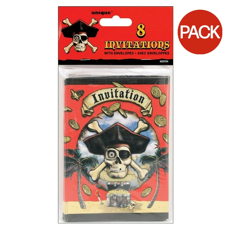 Unique Party Pirate Bounty Invitations (Pack of 8) - Multicoloured - One Size