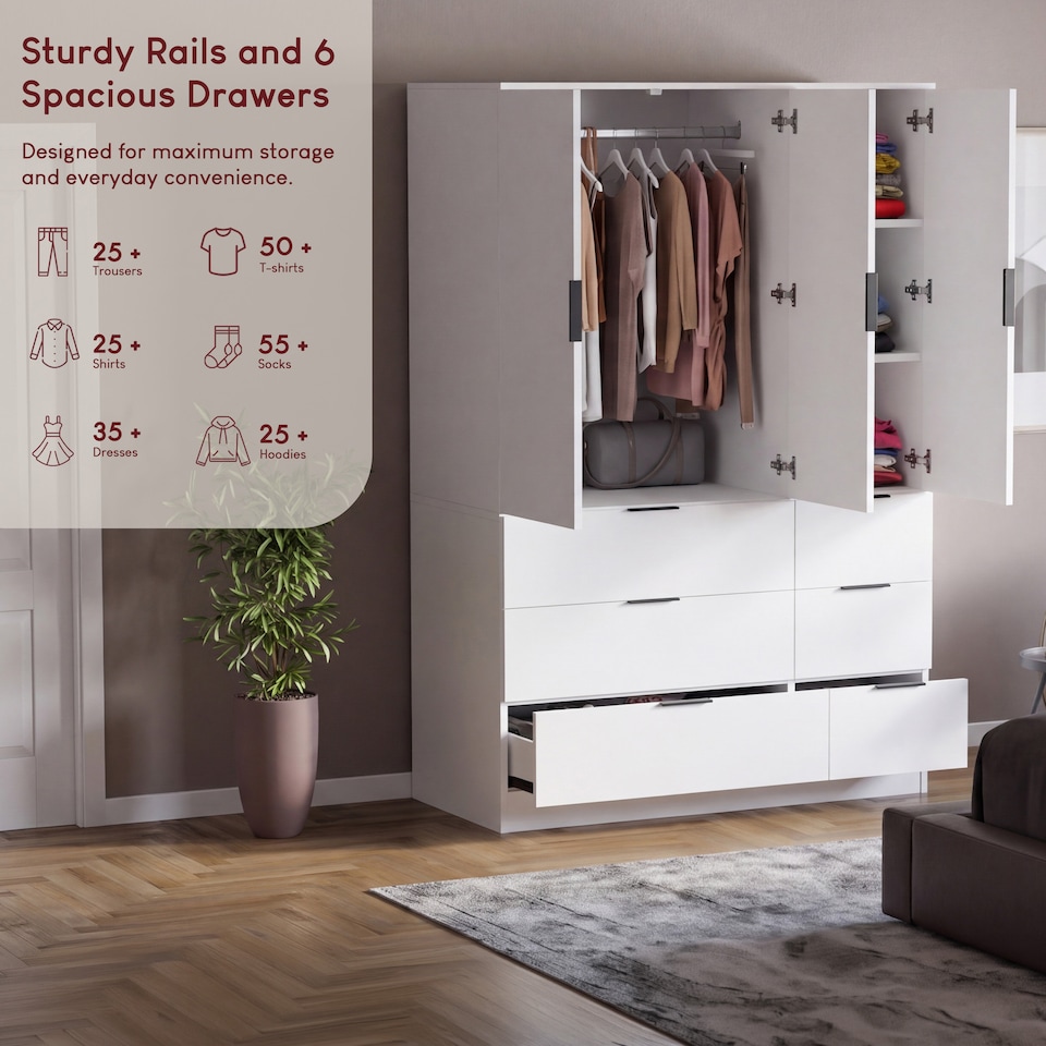Vida Designs Trega Tall 3 Door 4 Drawer Large Wardrobe Storage Unit ...