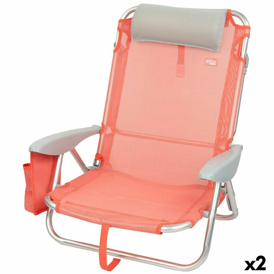 image 1 of Folding Chair with Headrest Aktive Flamingo Coral 51 x 76 x 45 cm (2 Units) N/A