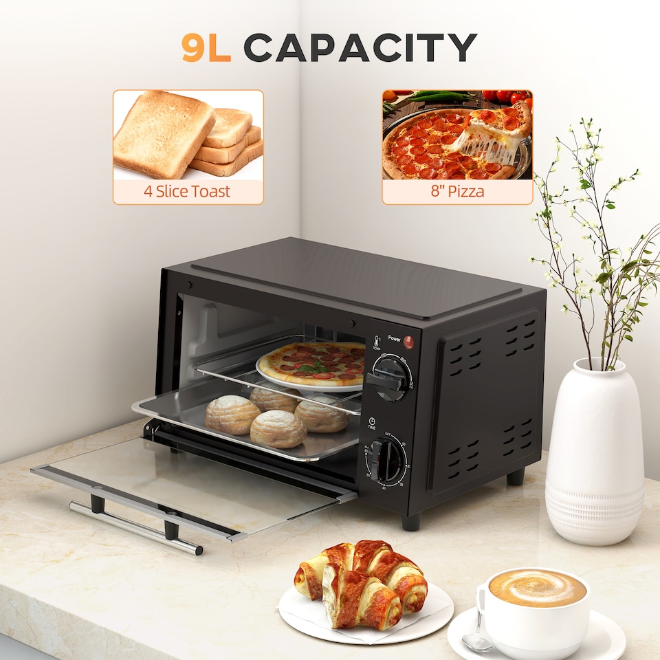 image 1 of HOMCOM Mini Oven 9L Countertop Toaster Oven with Timer Control 750W Black