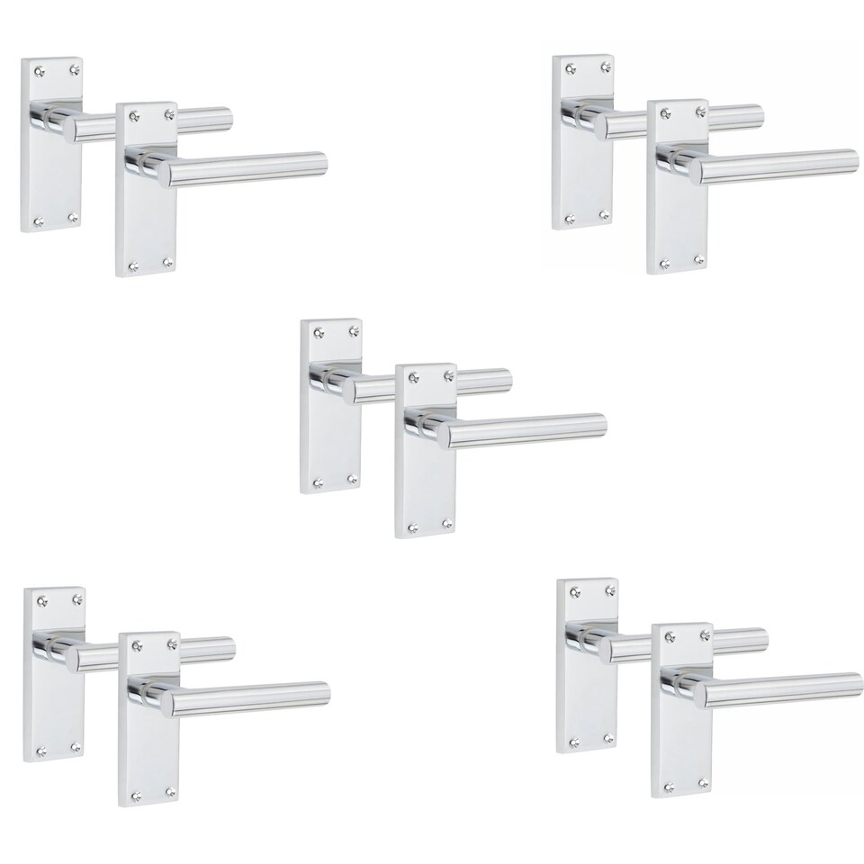 image 1 of Golden Grace 5 Pairs Victorian Straight T-Bar Door Handles Latch in Silver Polished Chrome - 120mm x 40mm Backplate Chrome