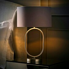 ValueLights Antonia Grey with Chrome Drum Shade Brushed Chrome Oval Table Lamp with LED Bulb Silver