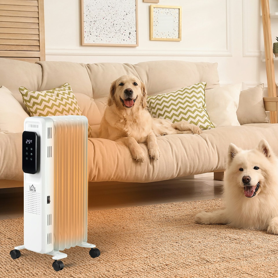 image 1 of HOMCOM 1500W Oil Filled Radiator Heater w/ 3 Heat Settings Remote Control White