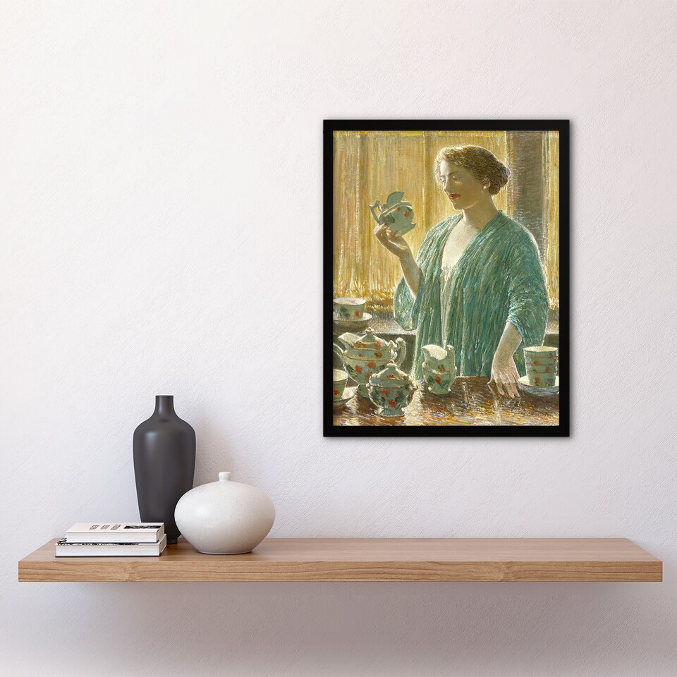 image 1 of Frederick Childe Hassam Framed Wall Art Print The Strawberry Tea Set Home Décor