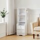 image 4 of Living and Home 3-Tier Slim Storage Shelving Unit with Lockable Drawer - White