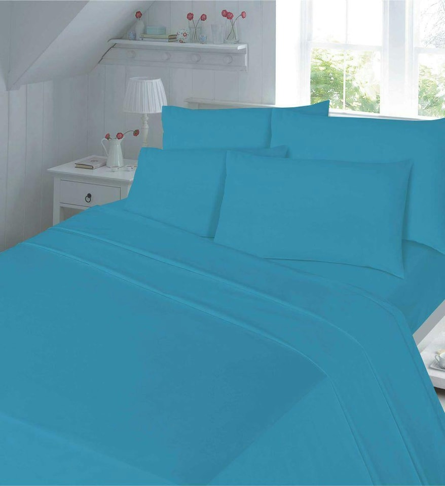 180TC Percale Fitted Sheet 10 Inch and Pillowcase Pair Teal | Blue | Teal | Super King | 1