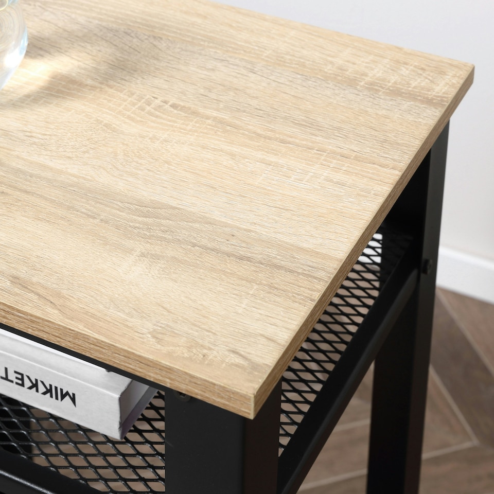 image 1 of HOMCOM Modern Side Table with 2-Tier Shelves End Table for Bedroom, Living Room Yellow