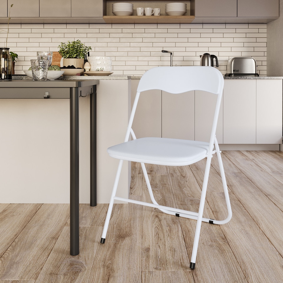 image 1 of 4-Pc Folding Chair Set with Cushioned PVC Seat and Back | White | 4