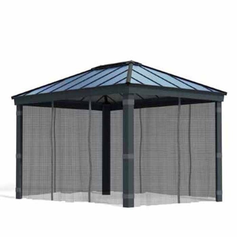 image 1 of Net Curtain Set for Dallas 12 x 14 Gazebo - Polyester - L212 x W409 cm - Dark Grey (Gazebo Not Included)