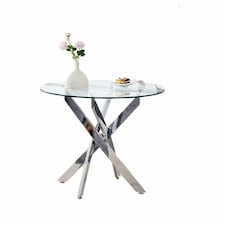 Round Glass Dining Table with Chrome legs, Living / Dining Room, Kitchen, Furniture Grey