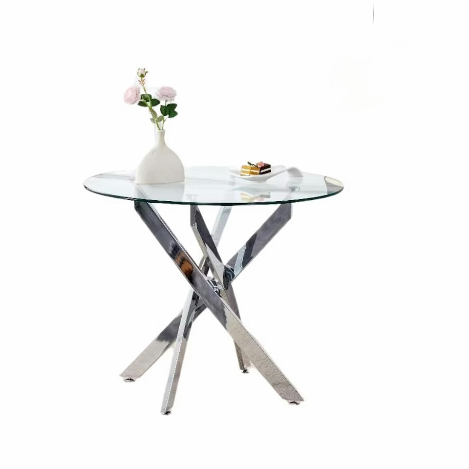 image 1 of Round Glass Dining Table with Chrome legs, Living / Dining Room, Kitchen, Furniture Grey