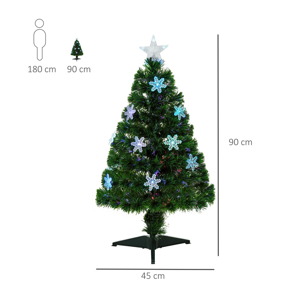 image 1 of HOMCOM 3FT Green Fiber Optic Full Lights Christmas Tree Multi LED Stars
