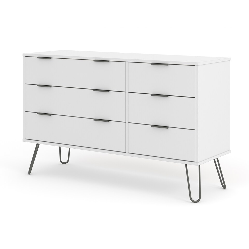 image 1 of Augusta Pine 3+3 Drawer Wide Chest of Drawers - Industrial Style Bedroom Storage Cabinet | White | White | 1