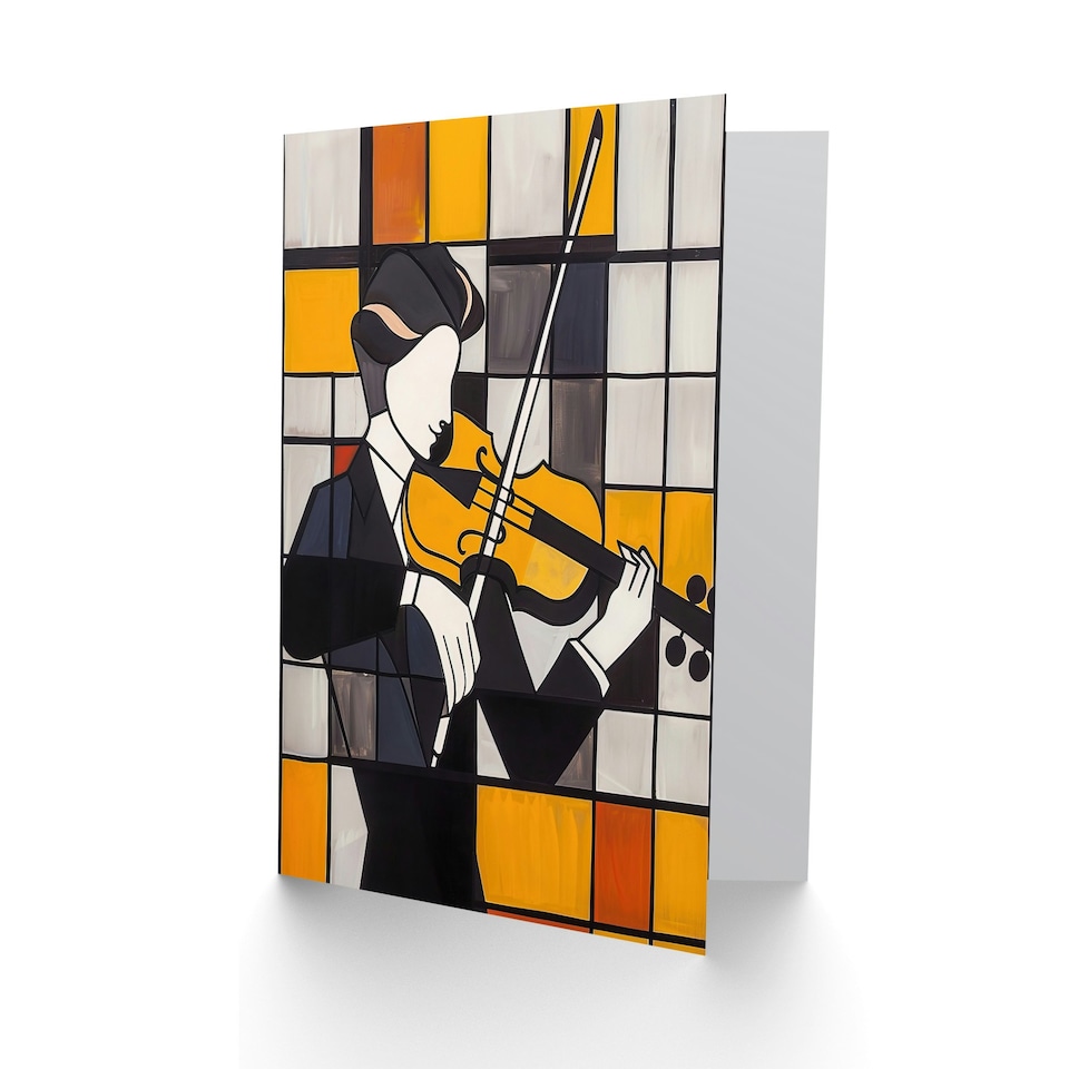 image 1 of Violinist Cubism Classical Music Lover Him Her Birthday Card