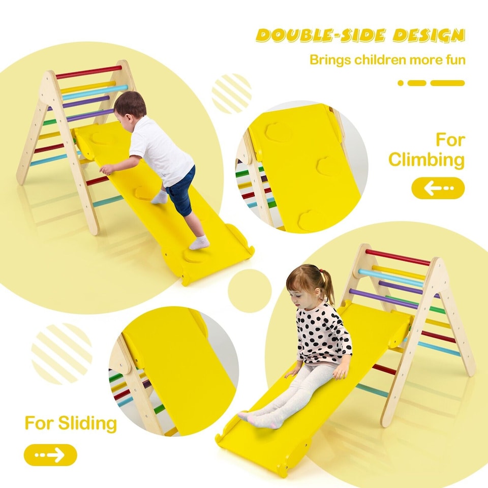 image 1 of COSTWAY 2-in-1 Triangle Climbing Set Wooden Toddler Climbing Triangle Ladder