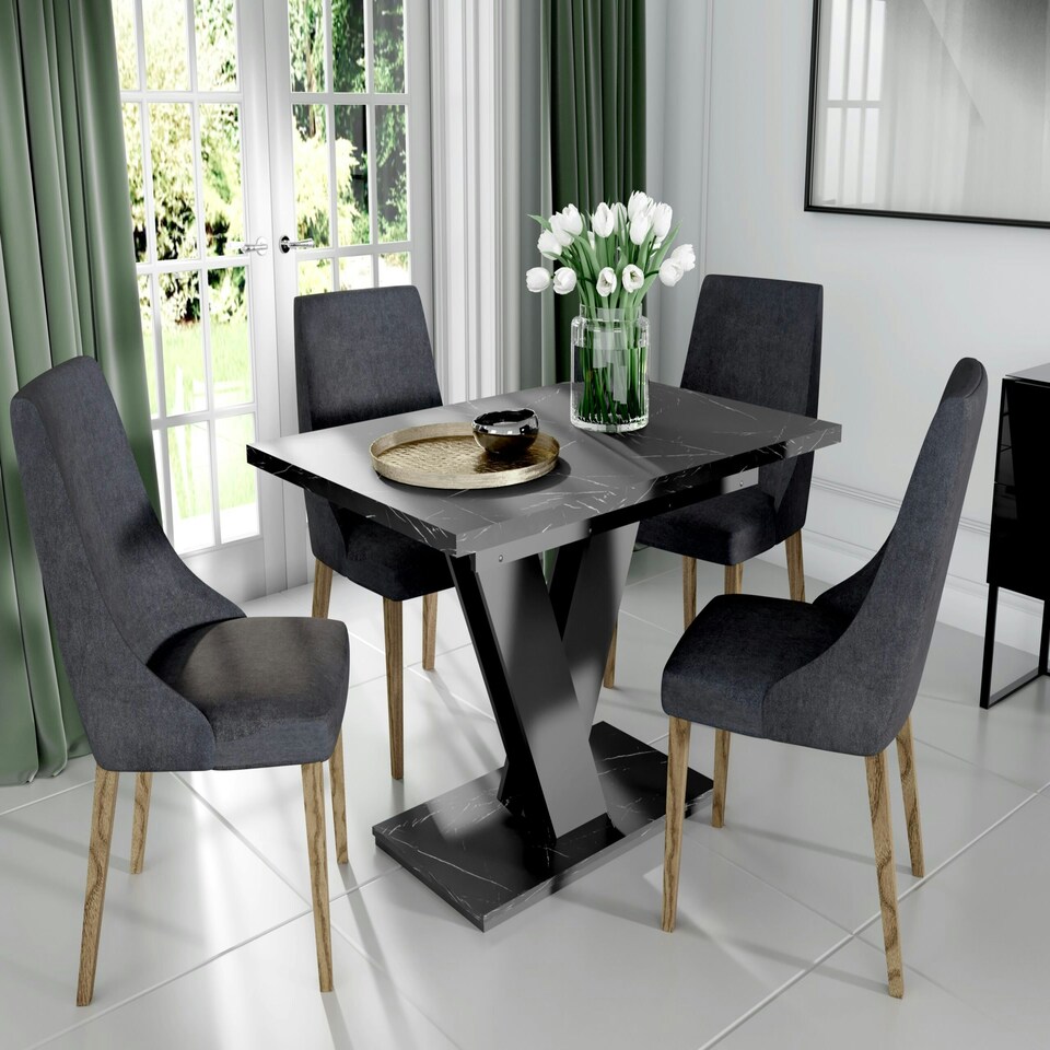 image 1 of Marble Extendable Dining Table Black Marble Effect Small Kitchen Table 120 -160cm - Cari