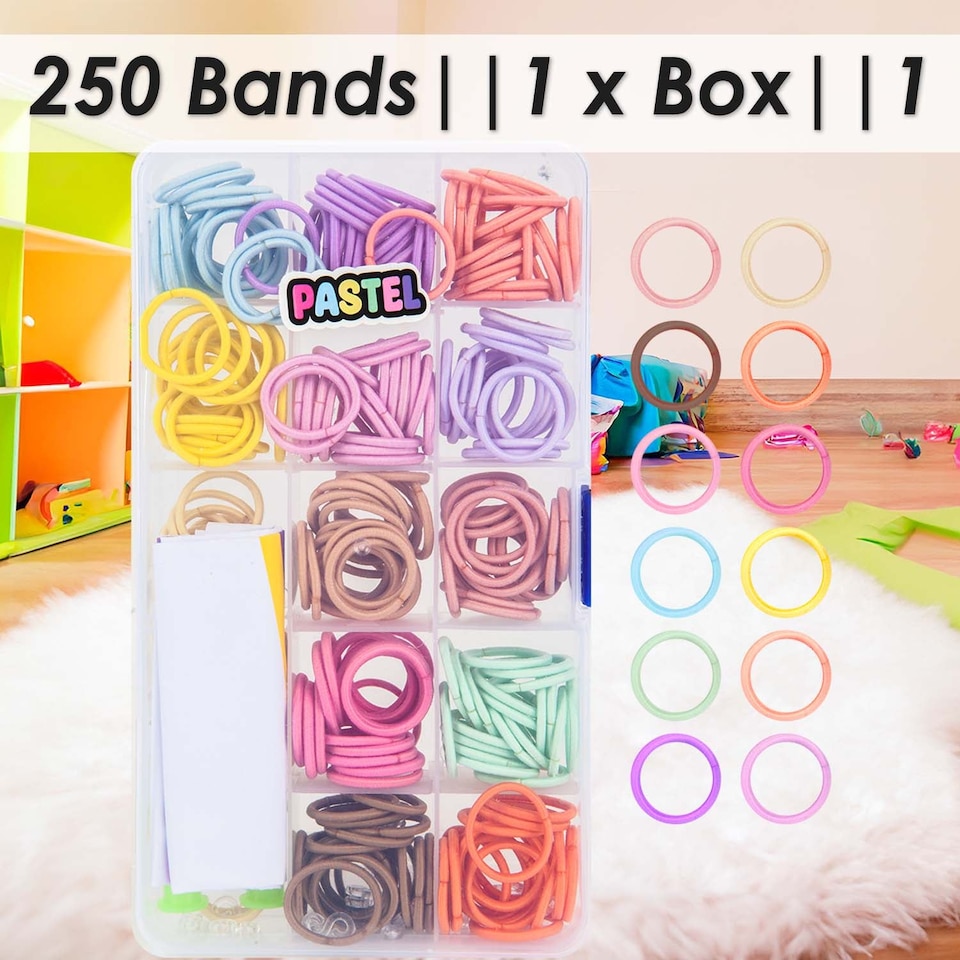 image 1 of PMS Loom Bands Pastel 250-Piece Set in Clear Storage Box - 17cm x 10cm