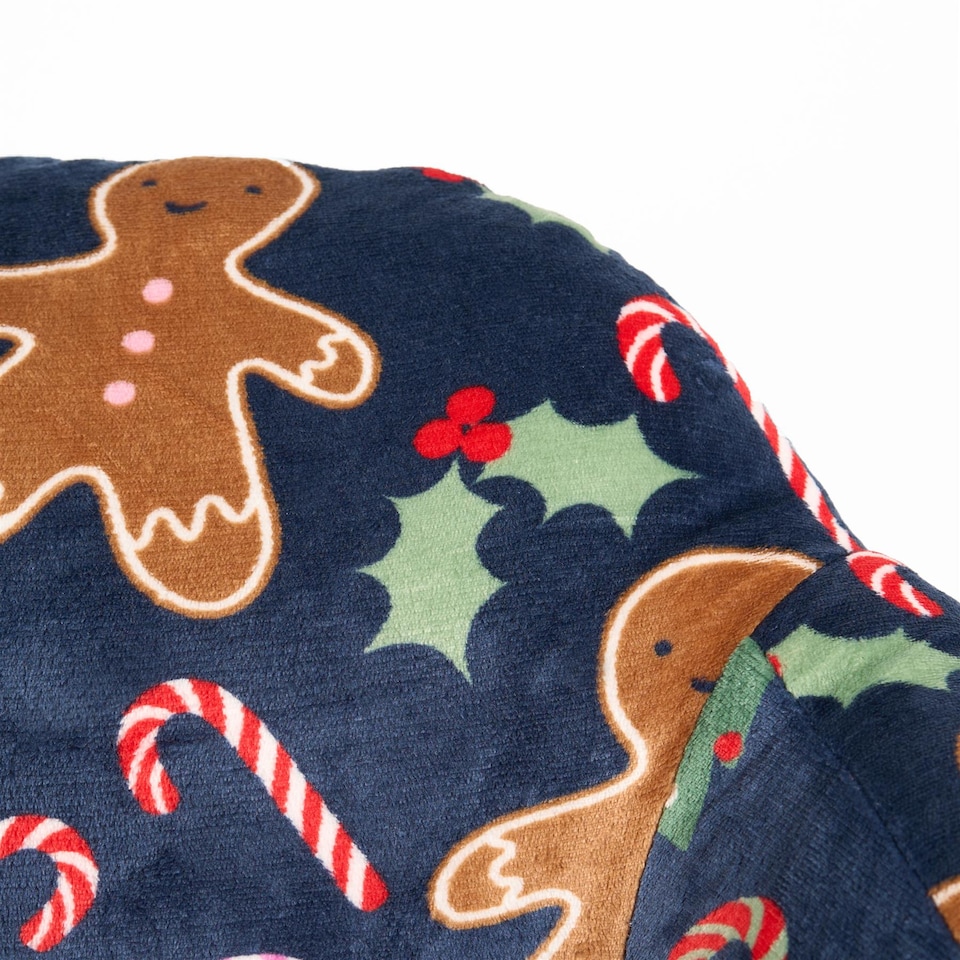 image 1 of OHS Gingerbread Cuddle Cushion Soft Cosy Fleece Support Pillow | Blue | Navy