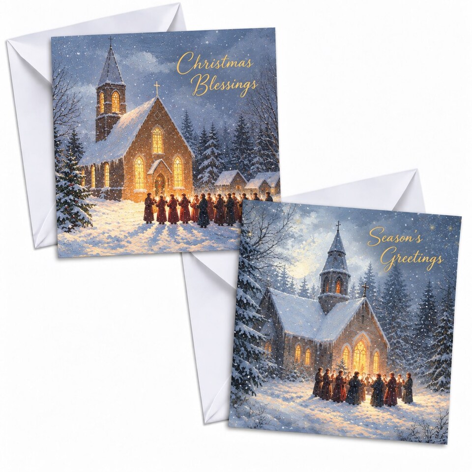 image 1 of 24 Christmas Cards With Envelopes Church Carol Singers 2 Designs