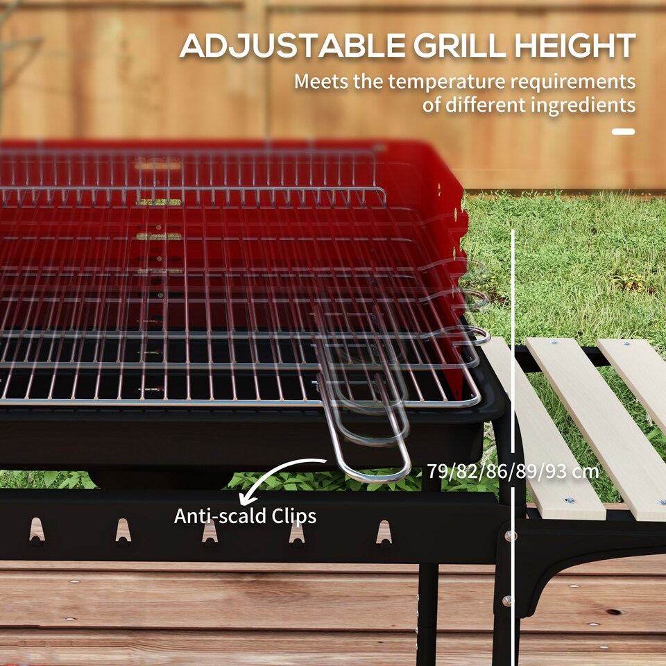 image 1 of Outsunny Charcoal Barbecue BBQ Grill Trolley W/ 5-level Grill Height Ash Catcher | Red | Red