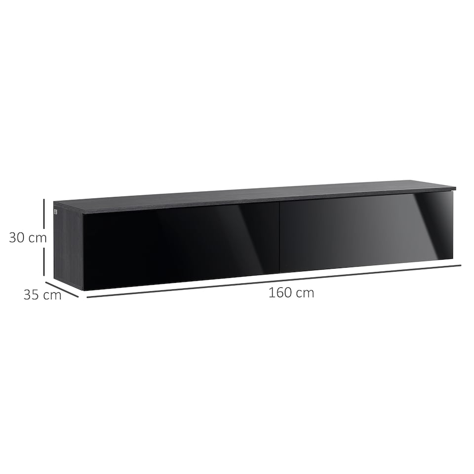 image 1 of HOMCOM 160cm High Gloss Floating TV Unit Stand for TVs up to 70 , Wall Mounted TV Cabinet with Storage Cupboards, Grey and Black