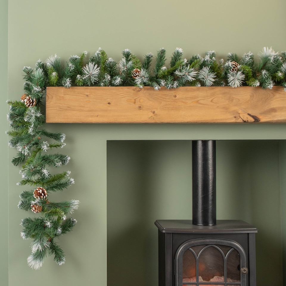 image 1 of 270cm x 25cm Frosted Glacier Christmas Garland with Pine Cones