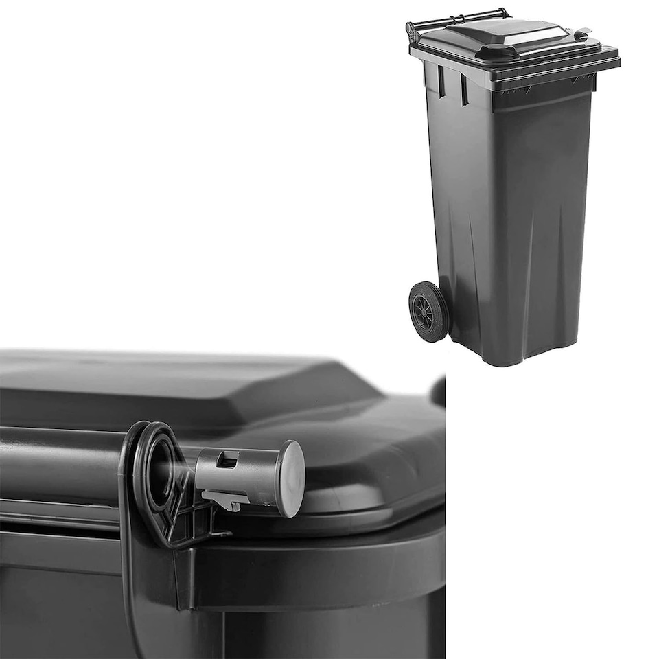 image 1 of Grey 140L Compact Sized Waste Recycling Wheelie Bins With Strong Rubber Wheels & Lid Grey