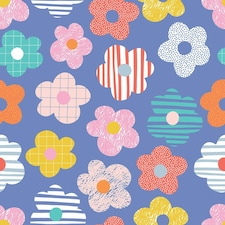 Sample of Miss Daisy Wallpaper in Multicoloured Brights on Blue Multi