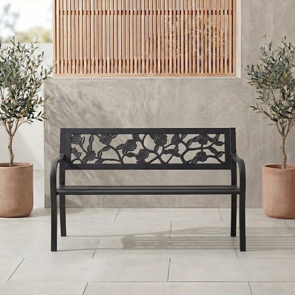 image 1 of Garden Vida 3 Seater Steel Garden Bench Outdoor Patio Seating, Rose