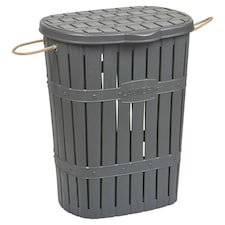 65L Bamboo Look Laundry Basket With Rope | Black | 1