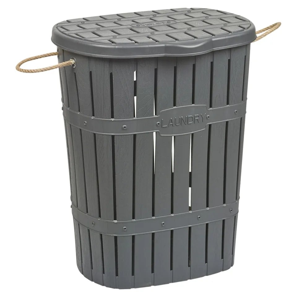 image 1 of 65L Bamboo Look Laundry Basket With Rope | Black | 1