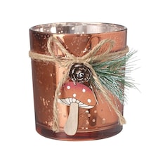 Bronze Mottled Glass Candle Holder with Toadstool Hanging