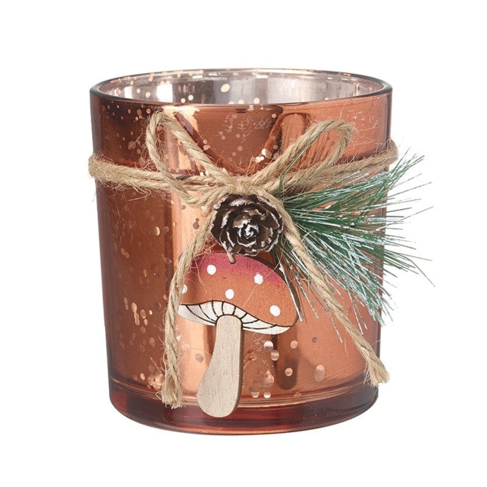 Bronze Mottled Glass Candle Holder with Toadstool Hanging