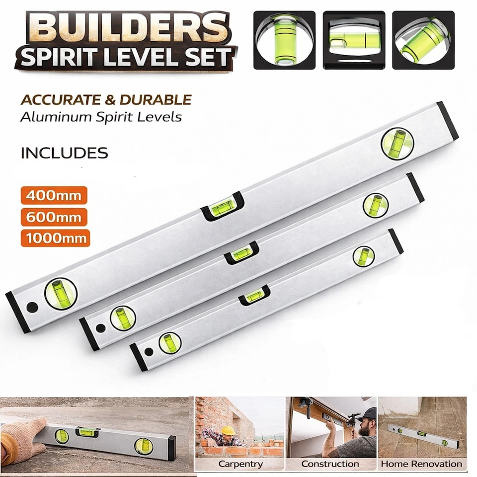 image 1 of Spirit Level Set 3 Pcs High Accuracy Spirit Level Lightweight 400 600 and 1000MM DIY Build 3 Bubble Level