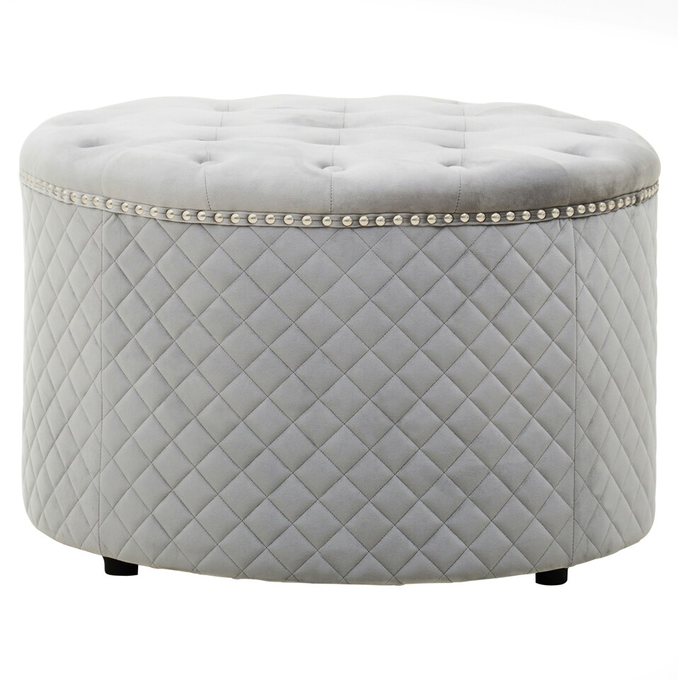image 1 of Interiors by Premier Round Grey Velvet Ottoman Grey