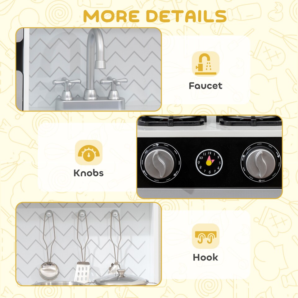 image 1 of AIYAPLAY Kids Play Kitchen, Large Pretend Play Toy Kitchen with Stove Sounds, Microwave, Ice Maker, Coffee Maker, Sink, Stainless Steel Utensils, Cooking Role Play Set for Boys and Girls 3-6 Years