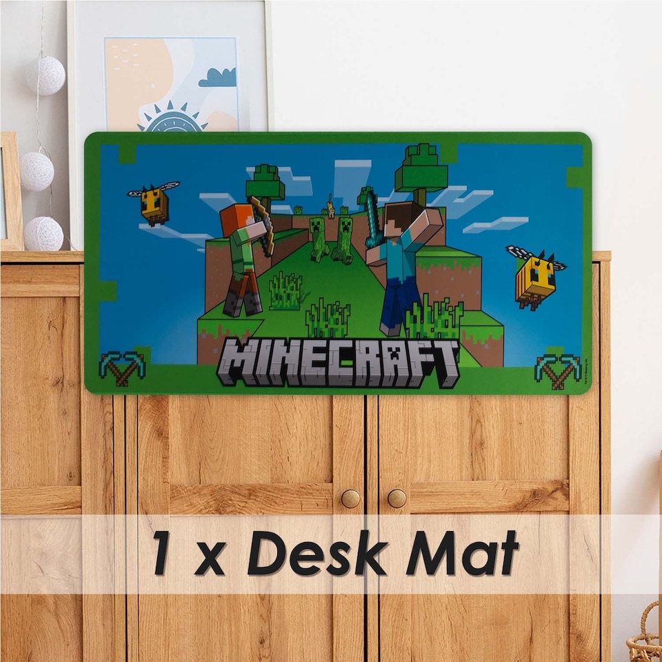 image 1 of PMS Minecraft Desk Mat Multicoloured Gaming Mat - 35cm x 80cm