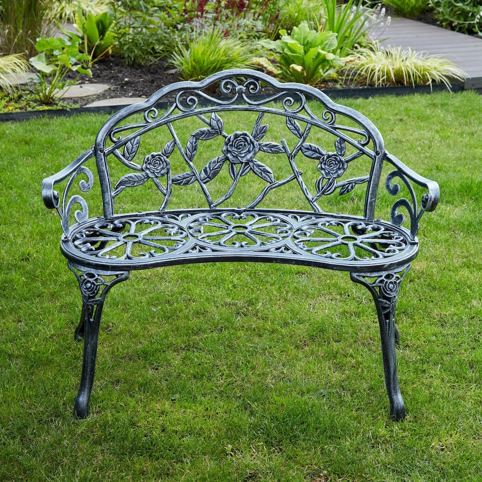 image 1 of Cast Aluminium Garden Bench Metal Frame 2 Seater Patio Chair Outdoor Seating | Grey