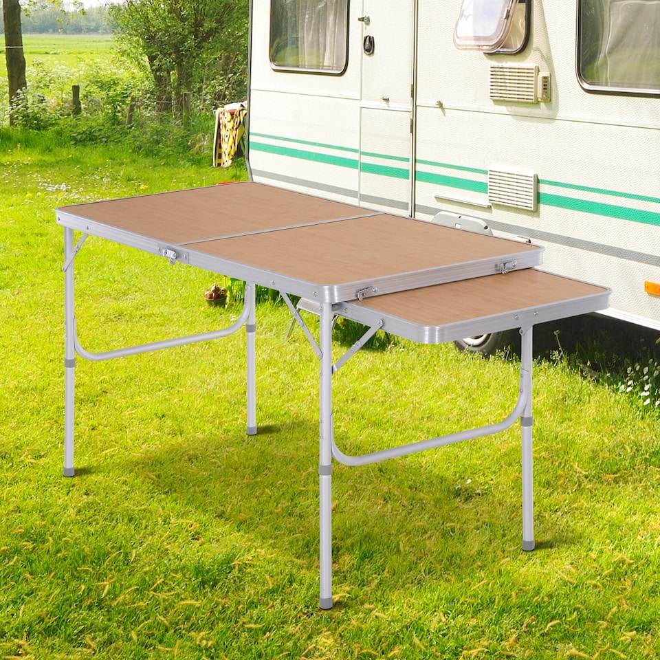 image 1 of Outsunny 4ft Aluminium Picnic Table with Side Desktop Adjustable Outdoor BBQ Party Portable Folding Lightweight